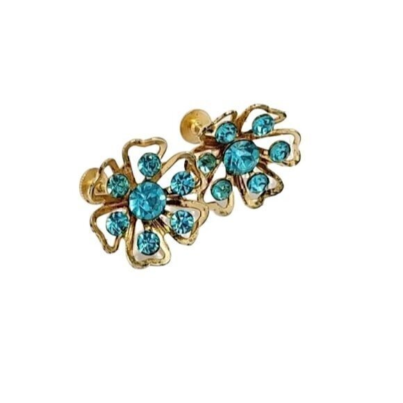 CORO Blue Rhinestone Earrings - Picture 1 of 6